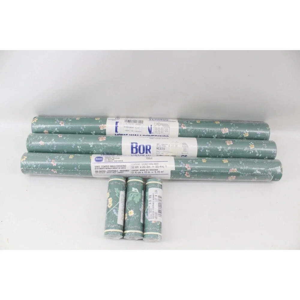 Deadstock Vintage MCM Borden Green Vinyl Wallcovering 3 rolls WC829 3 - WB828